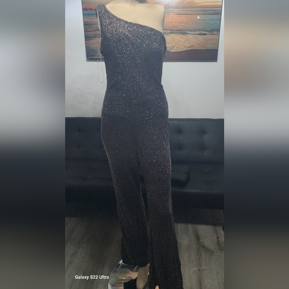 One-Shoulder Glitter Jumpsuit